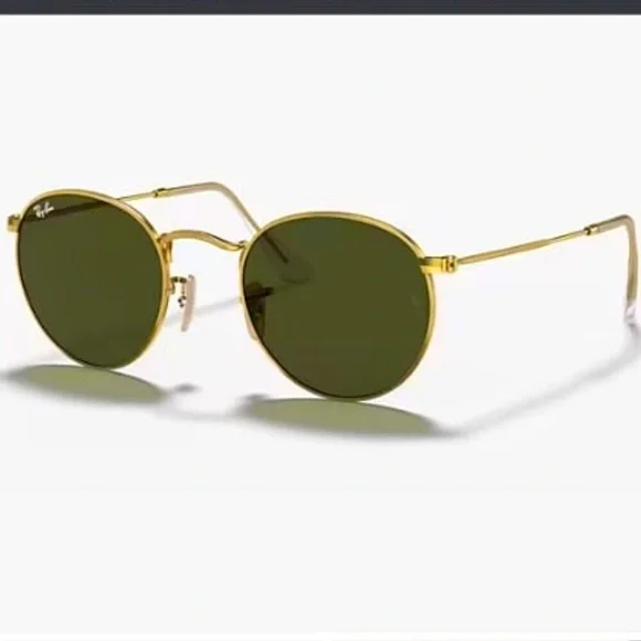 NWT RAY-BAN Round Gold Metal Sunglasses RB3447 Green Lens Case & Cert Unisex - Picture 2 of 6